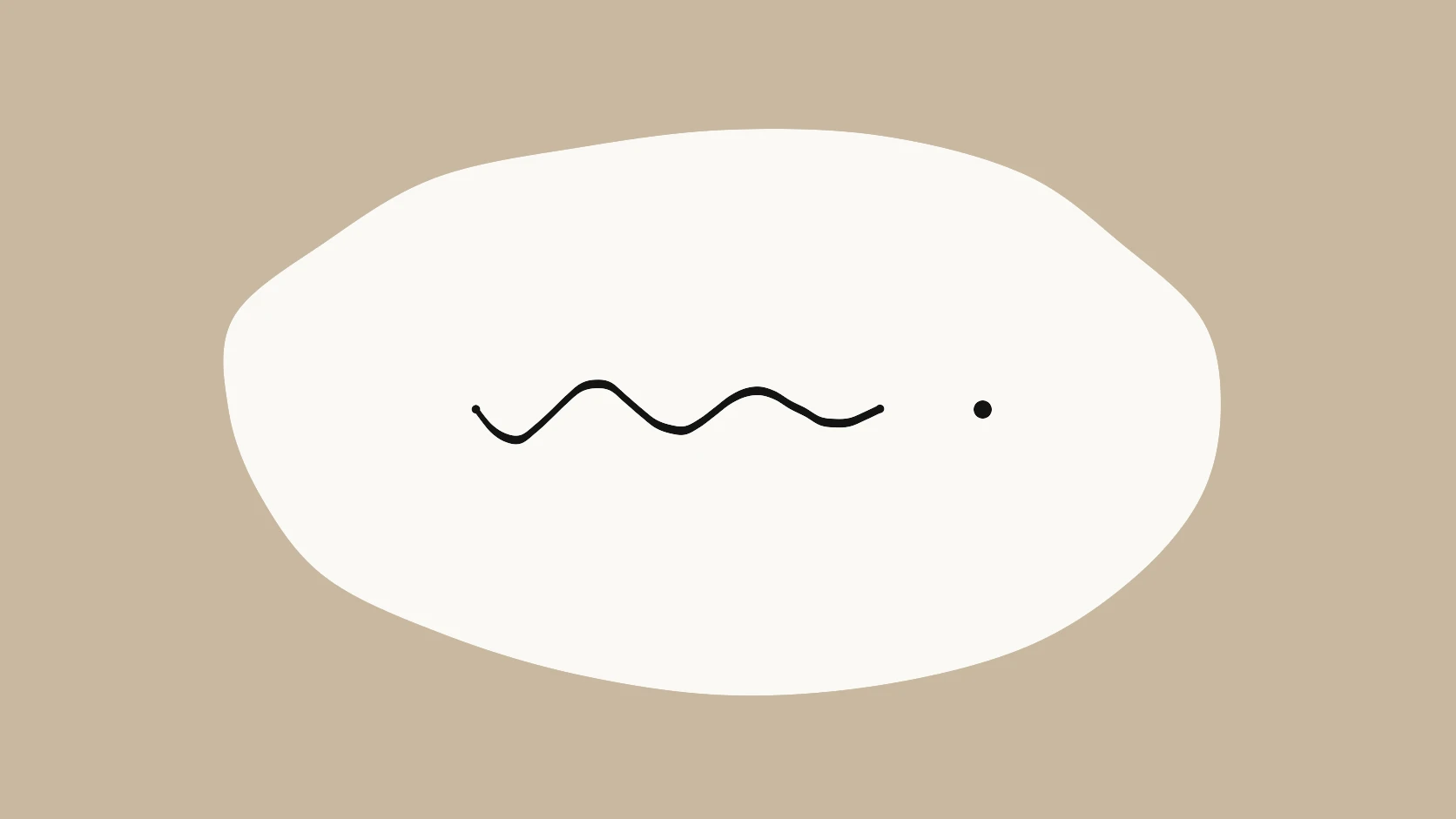 An ivory carrier crossed by a wavy black stroke that flattens into a single clean dot on a linen field