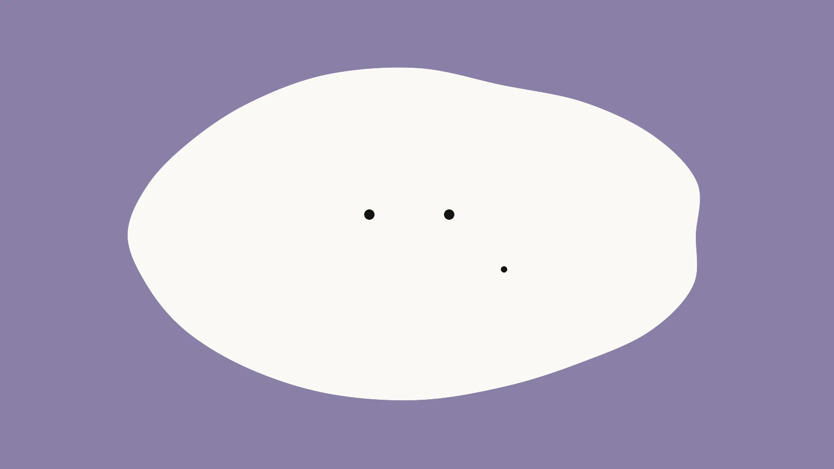 An ivory carrier on a soft indigo field with two black dots side by side and one smaller dot set apart