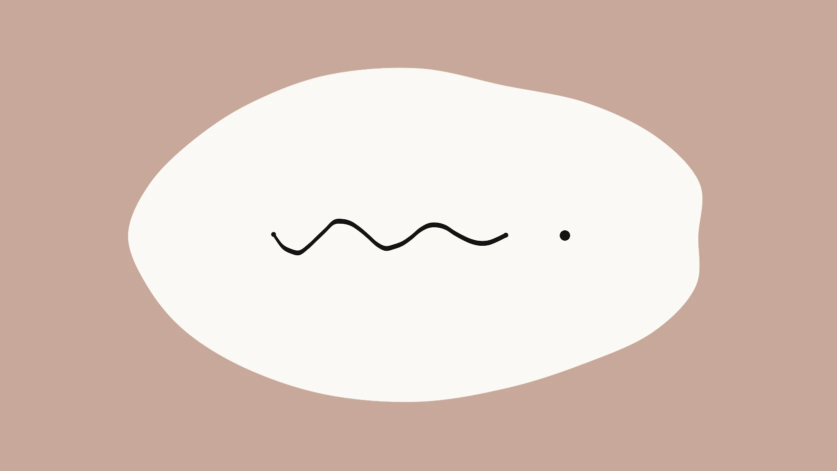 An ivory carrier crossed by a wavy black stroke that flattens into a single clean dot on a blush-clay field