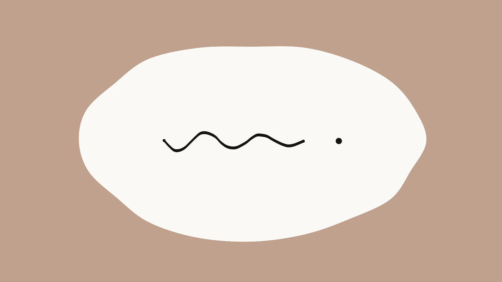 An ivory carrier crossed by a wavy black stroke that flattens into a single clean dot on a warm grey field
