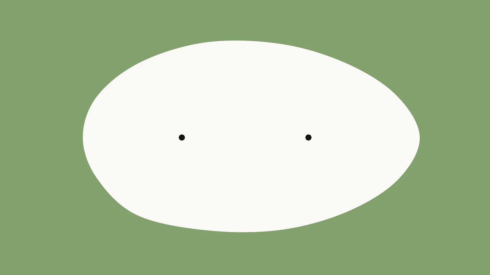 An ivory carrier on a muted green field with two black dots set wide apart like a connection that never completed