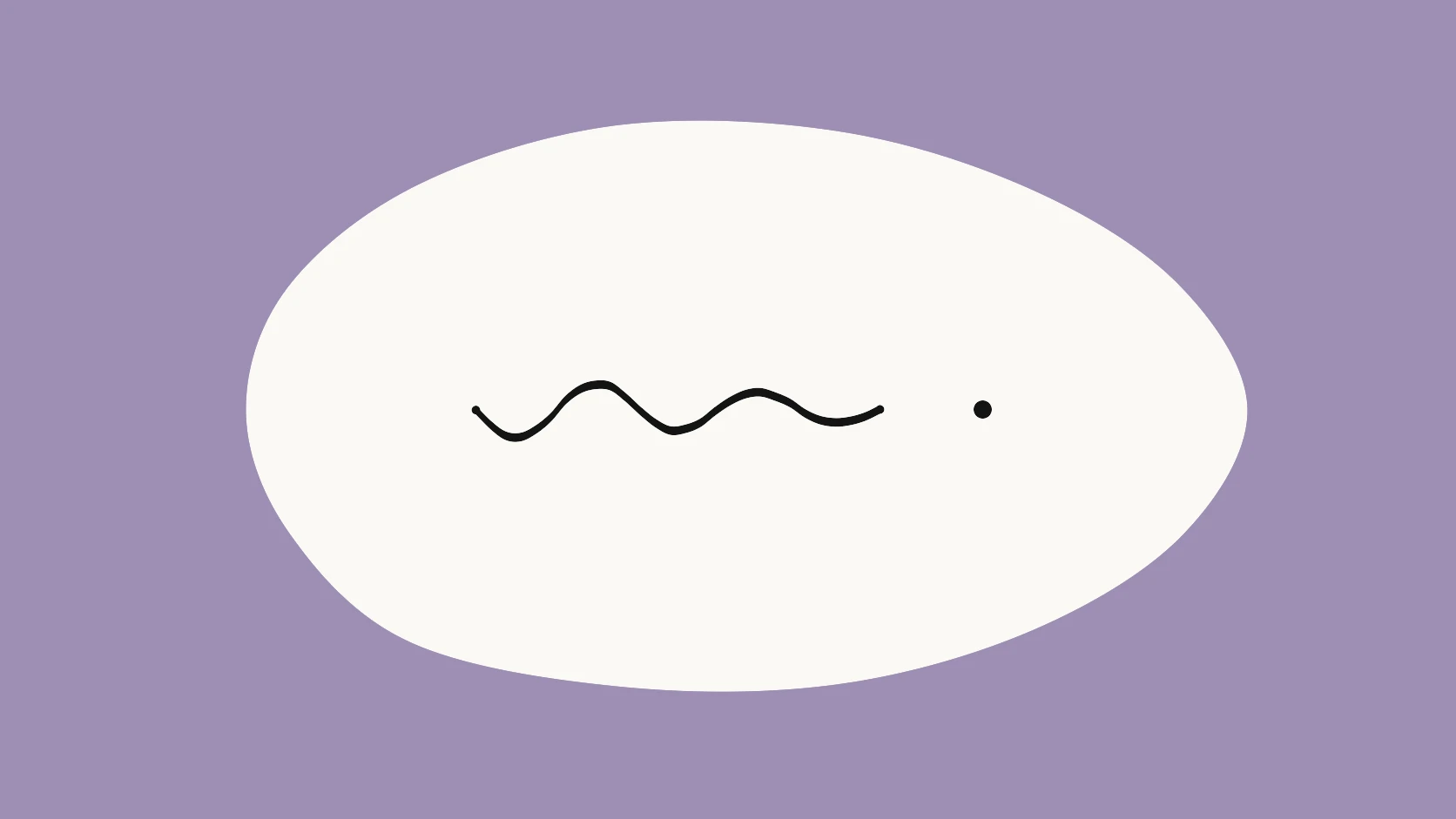 An ivory carrier crossed by a wavy black stroke that ends at a single clean dot on a muted violet field