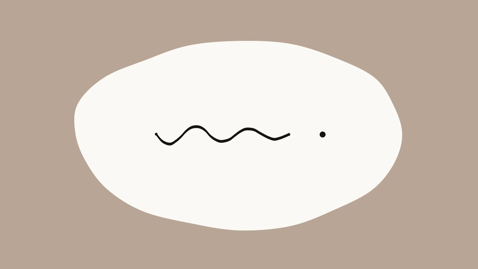 An ivory carrier crossed by a wavy black stroke that flattens into a single clean dot on a warm grey field