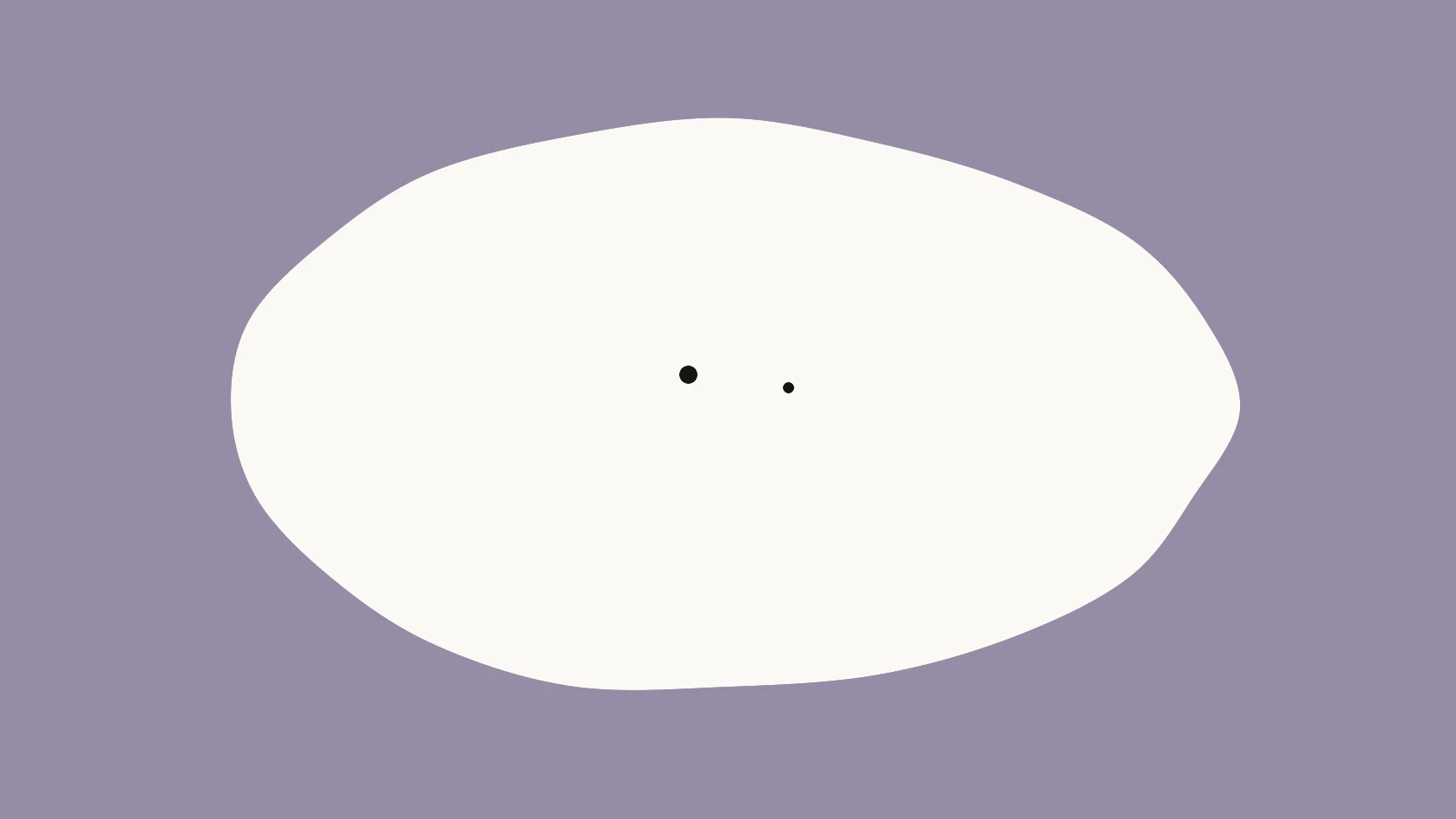 An ivory carrier on a lavender-grey field with one black dot and one smaller dot set to its right