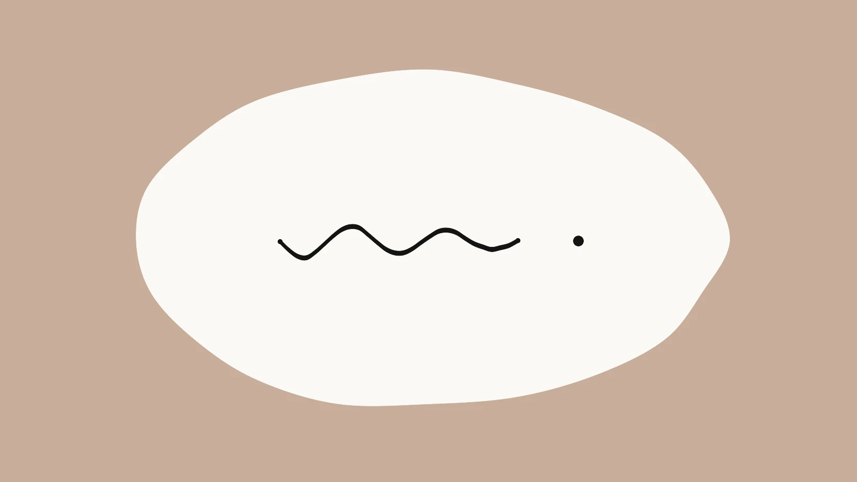 An ivory carrier crossed by a wavy black stroke that flattens into a single clean dot on a sand field