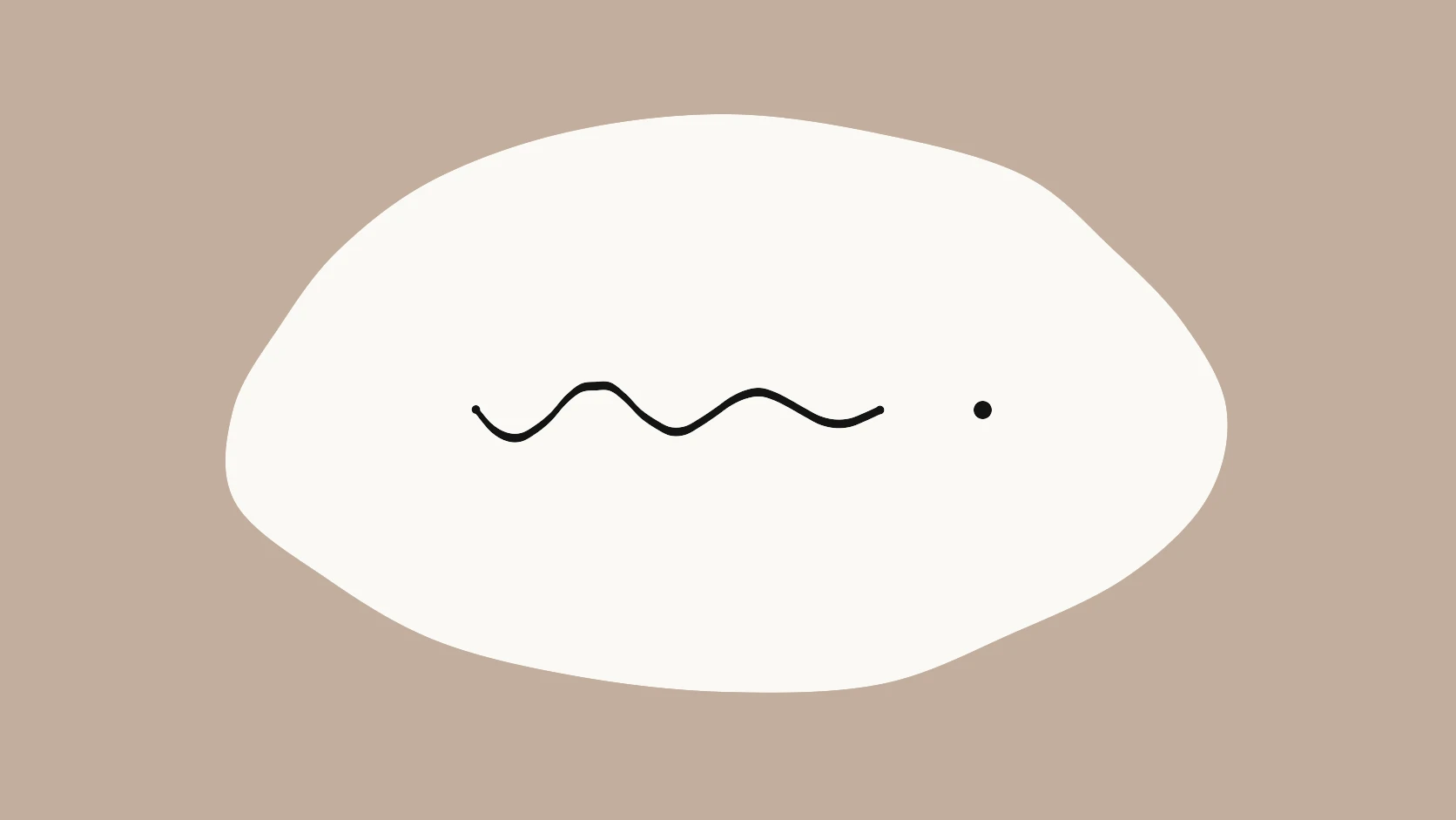 An ivory carrier crossed by a wavy black stroke that flattens into a single clean dot on a sand-clay field