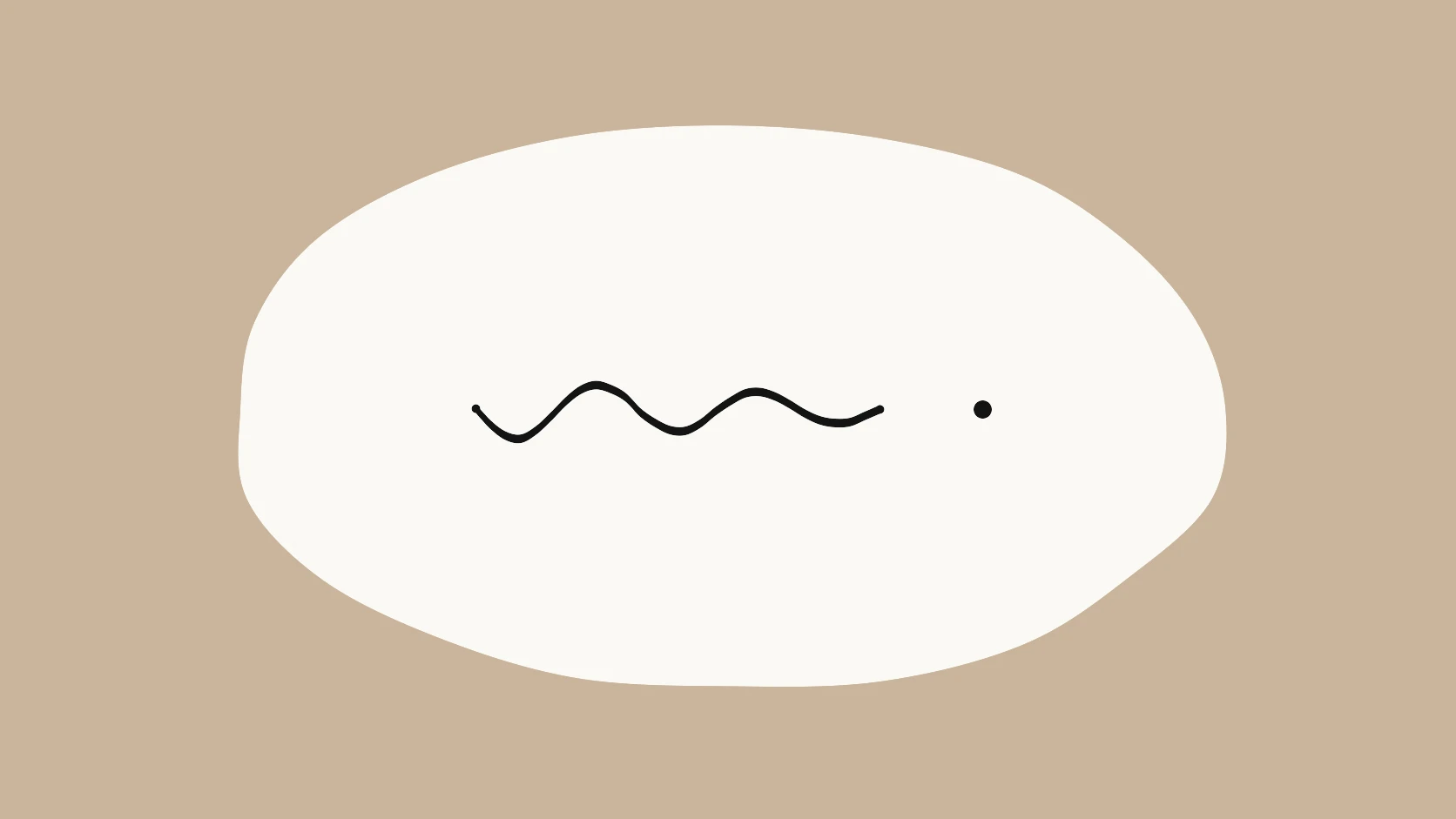 An ivory carrier crossed by a wavy black stroke that flattens into a single clean dot on a wheat field
