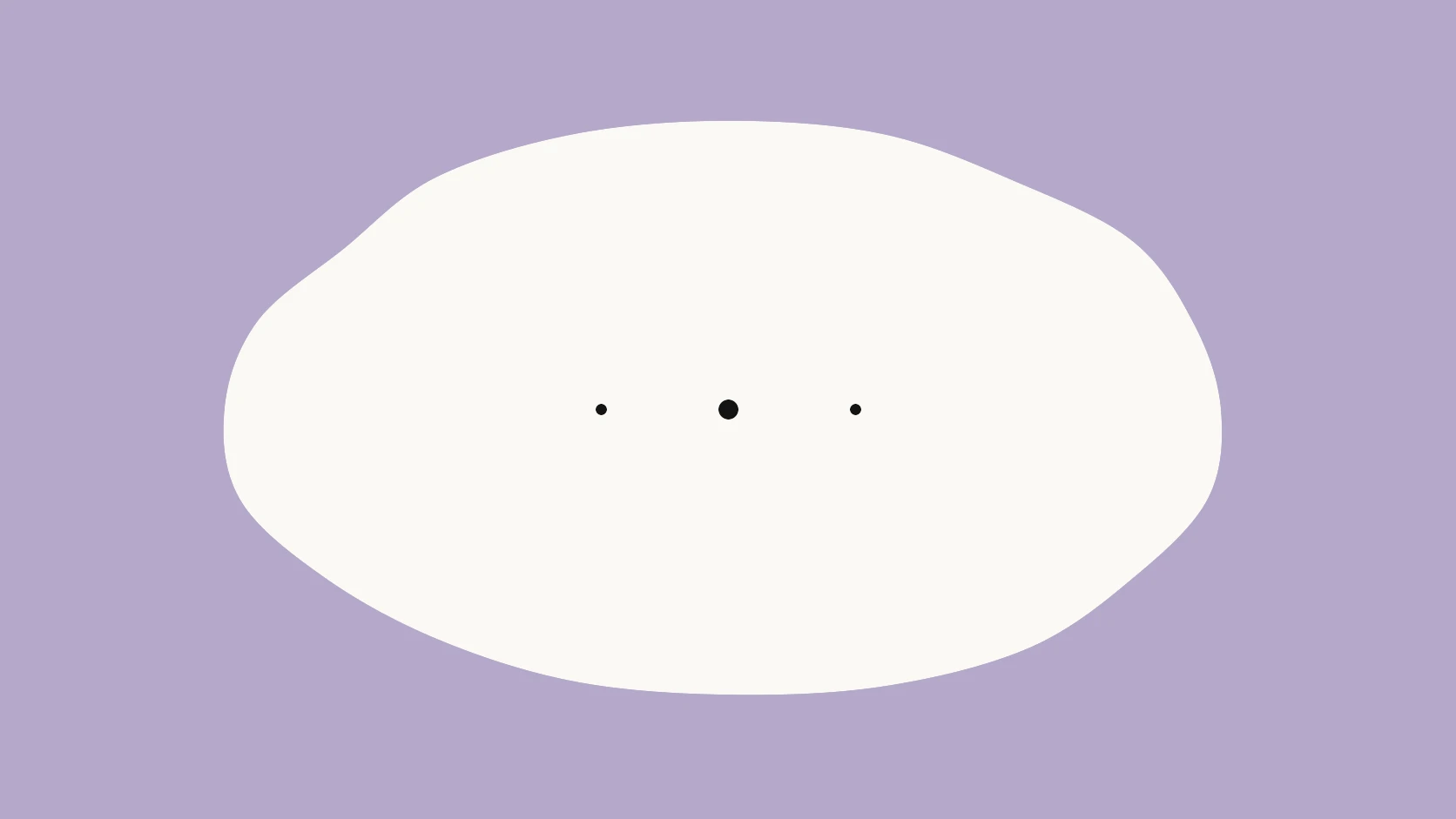An ivory carrier on a lilac field with one central black dot flanked by two smaller dots