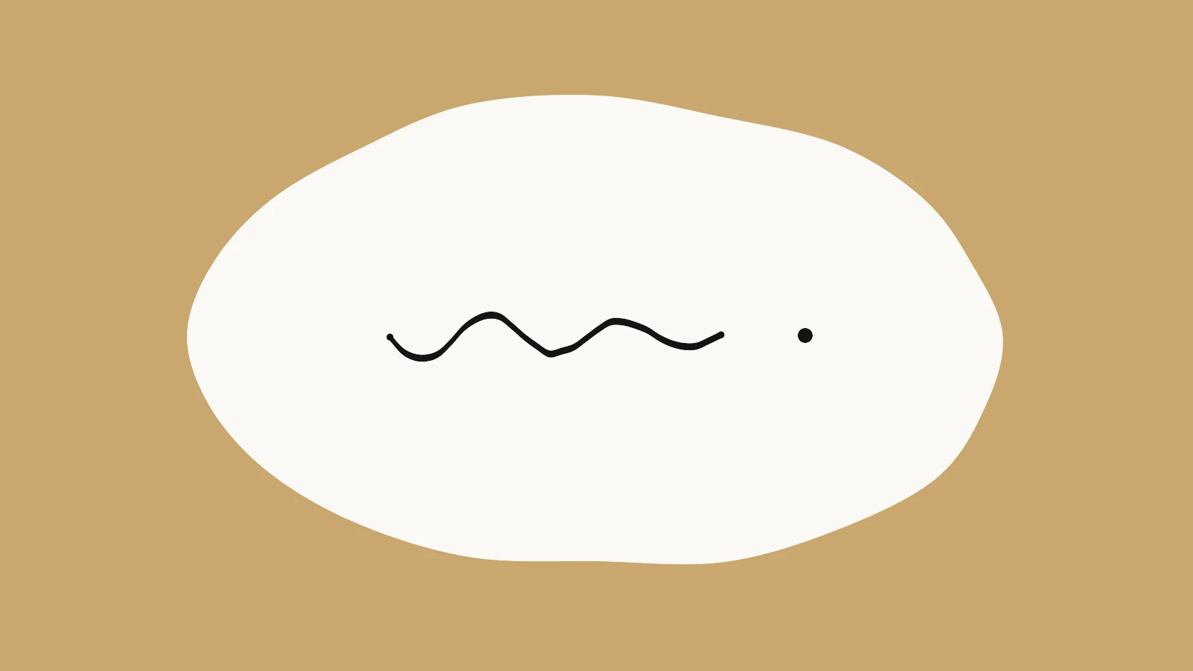 An ivory carrier crossed by a wavy black stroke that flattens into a single clean dot on a honey field