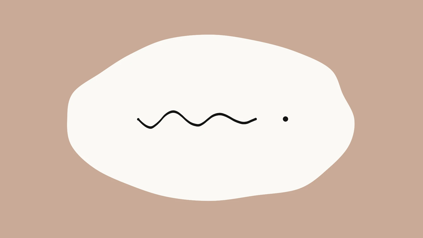 An ivory carrier crossed by a wavy black stroke that flattens into a single clean dot on a linen field