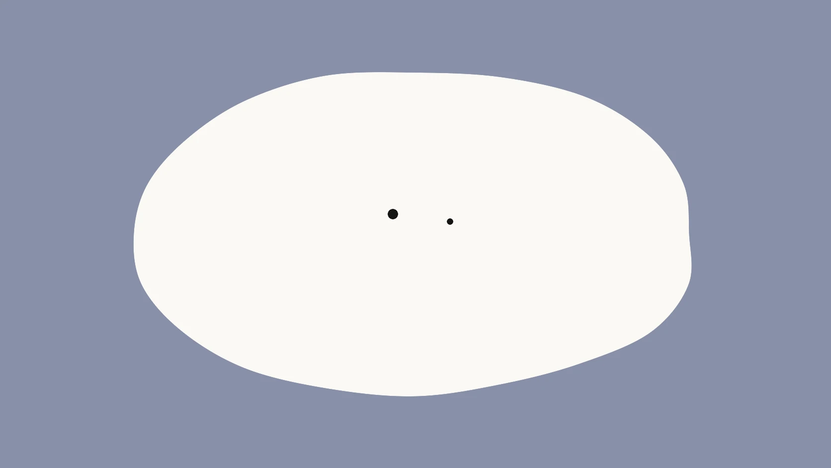 An ivory carrier on a slate-blue field with one black dot and one smaller dot set to its right