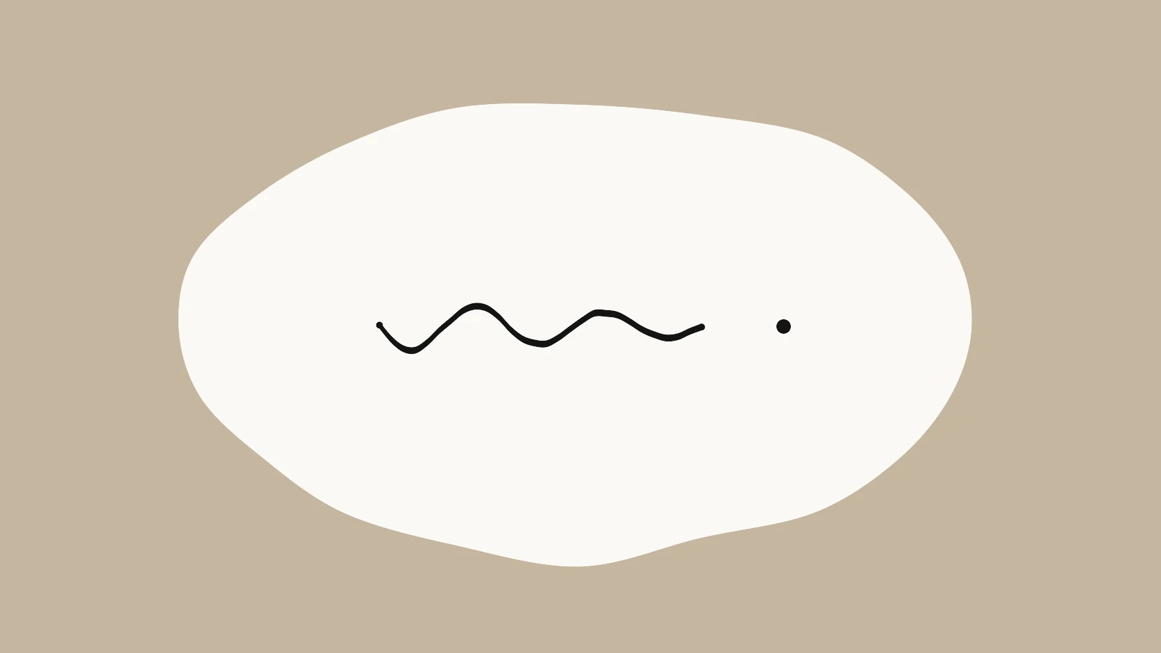 An ivory carrier crossed by a wavy black stroke that flattens into a single clean dot on a pale sand field