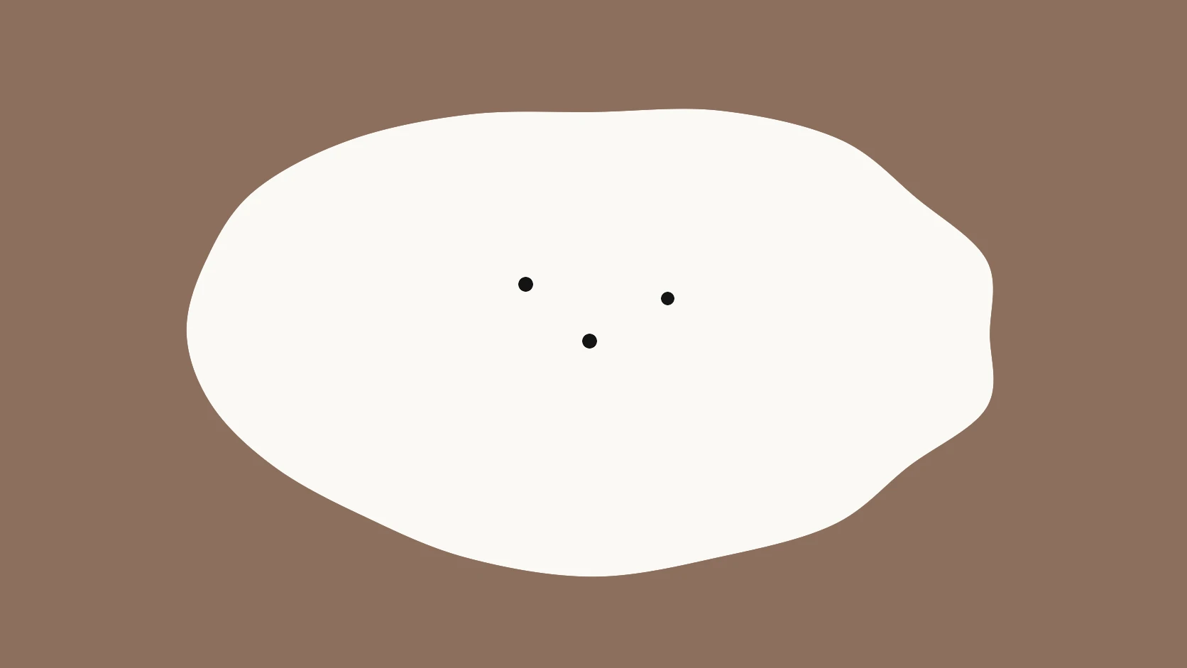 An ivory carrier on a cocoa-brown field with three black dots at irregular heights like sudden barks