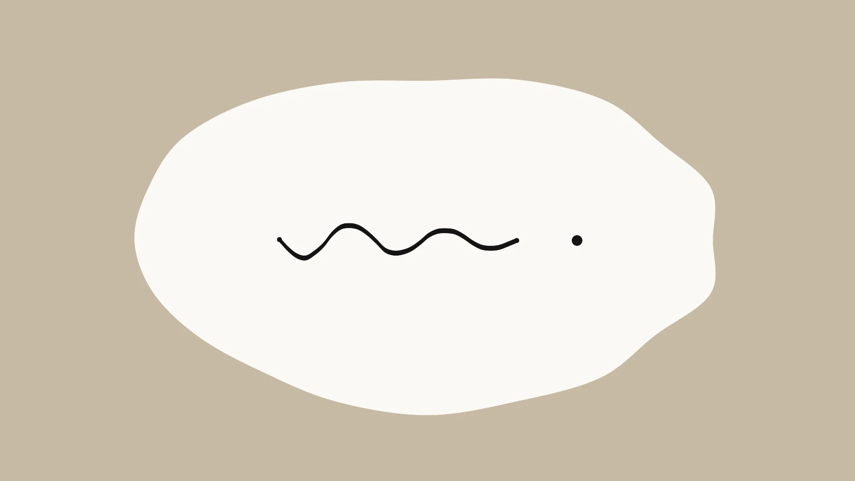 An ivory carrier crossed by a wavy black stroke that flattens into a single clean dot on an oat field