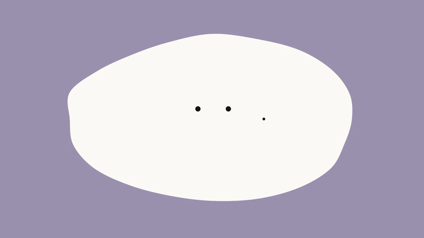 An ivory carrier on a lilac-grey field with two black dots and one faint smaller dot offset behind them