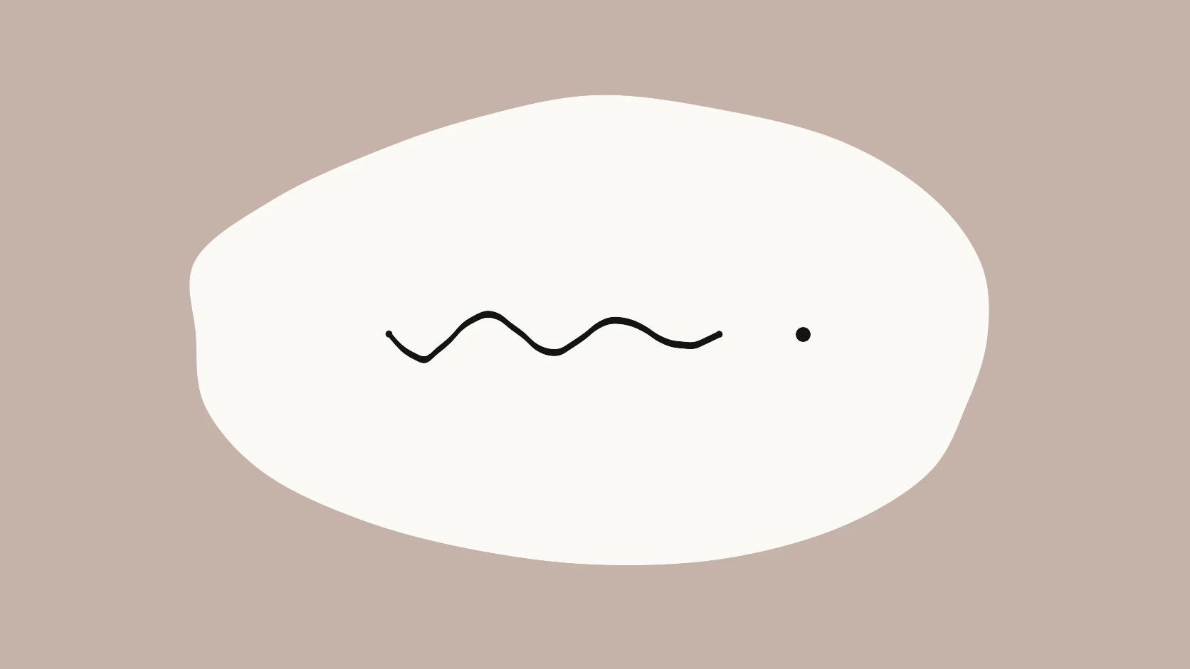 An ivory carrier crossed by a wavy black stroke that flattens into a single clean dot on a pale clay field