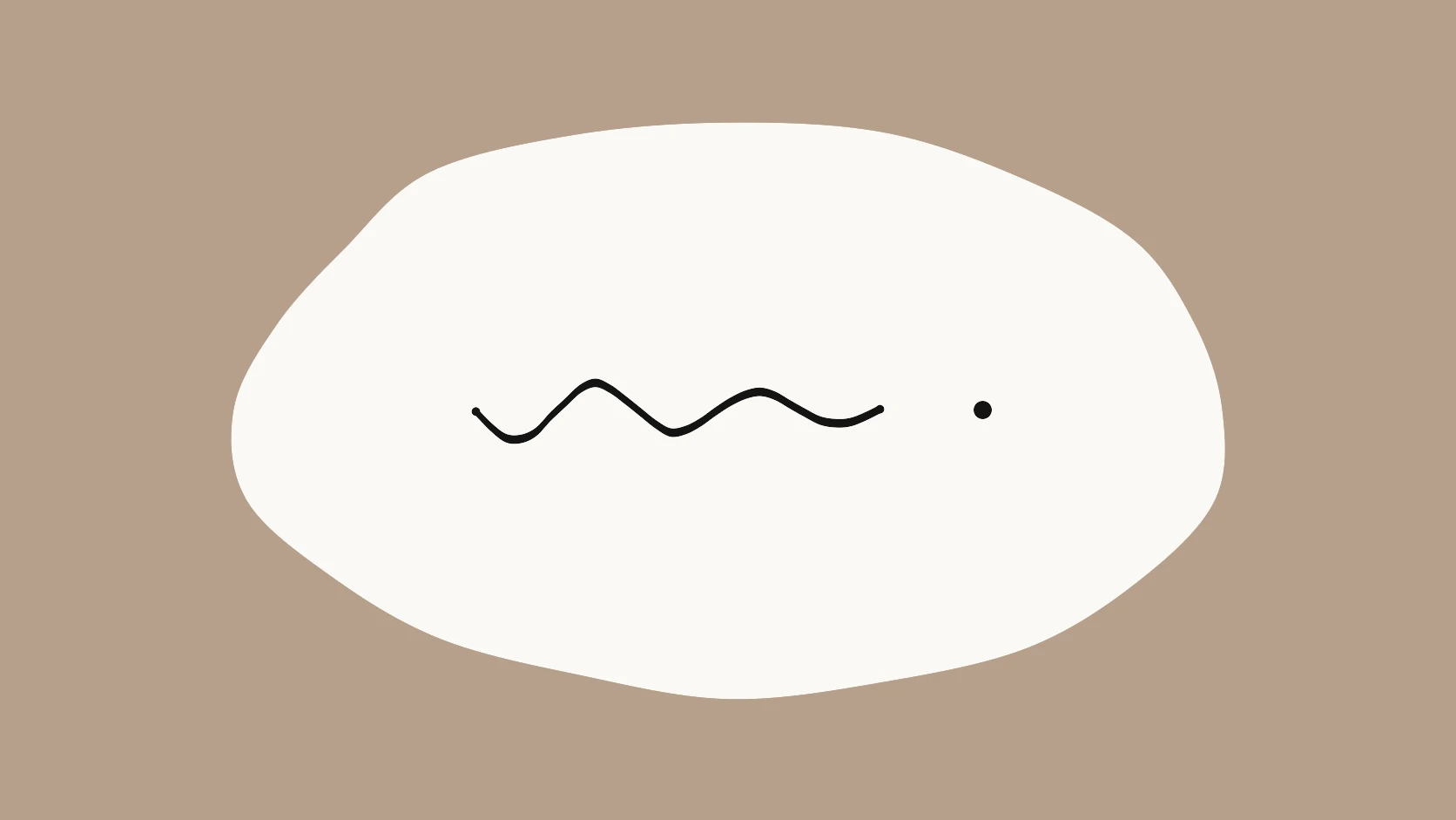 An ivory carrier crossed by a wavy black stroke that flattens into a single clean dot on a linen field