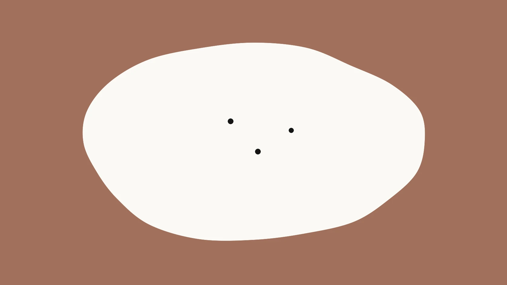 An ivory carrier on a wood-brown field with three small black dots scattered at different heights