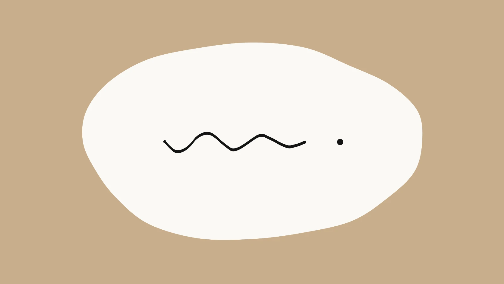 An ivory carrier crossed by a wavy black stroke that flattens into a single clean dot on a sand field