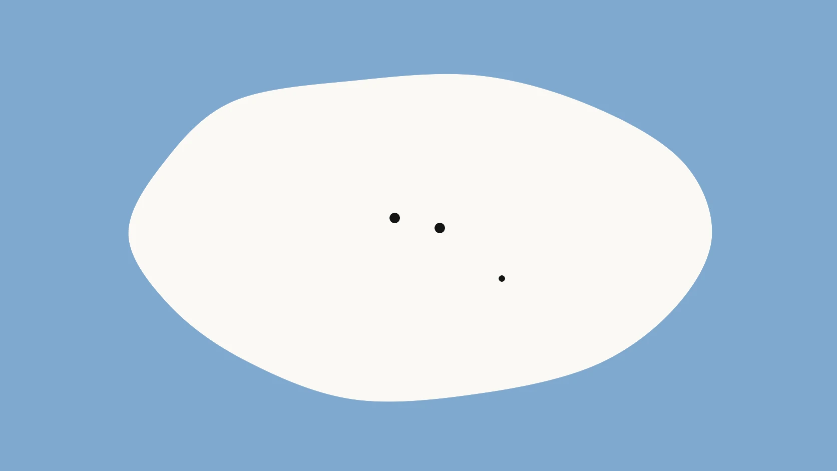 An ivory carrier on a blue field with two black dots close together and one smaller dot set apart, like a mixed speaker signal