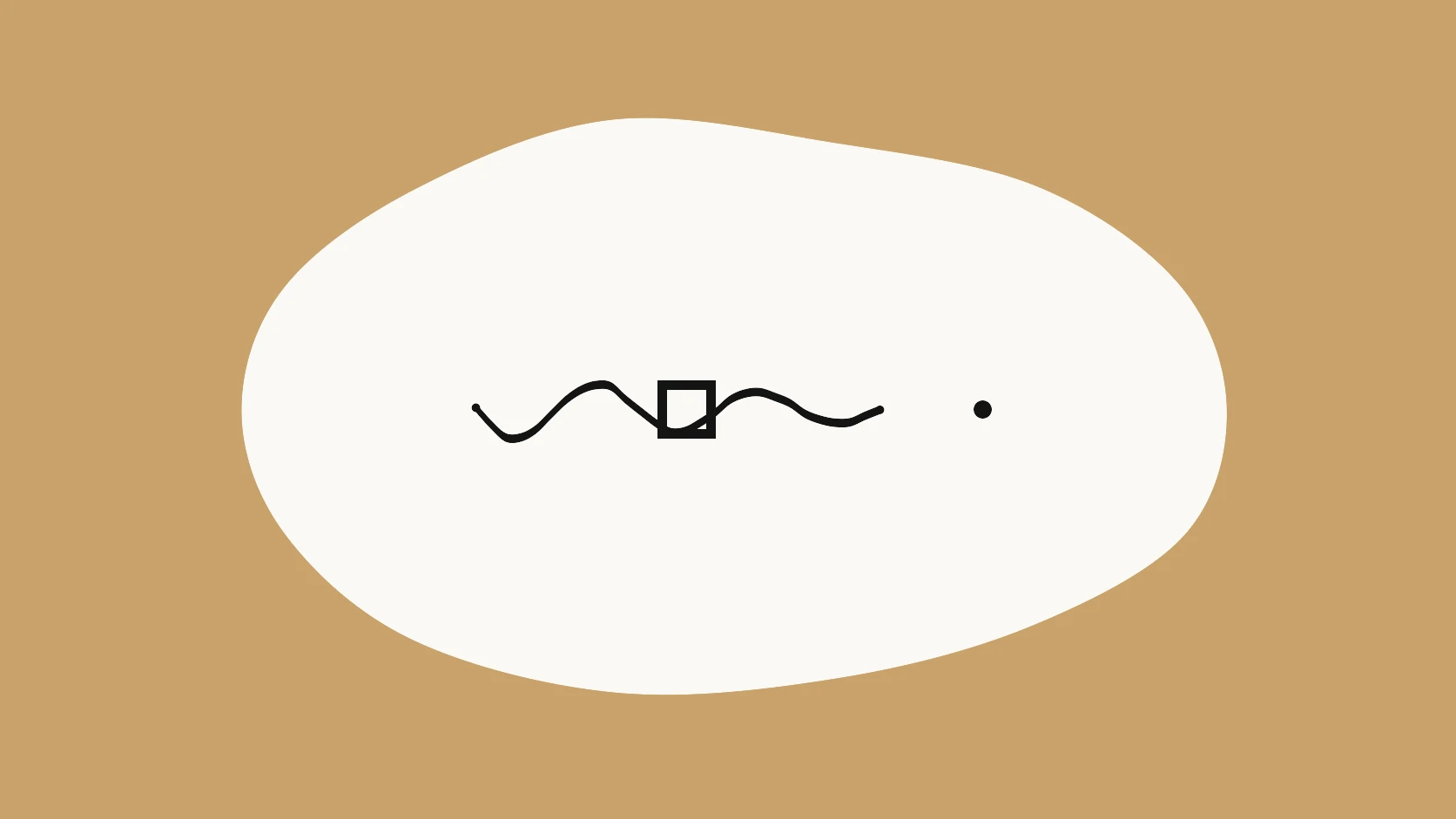 An ivory carrier crossed by a wavy black stroke that passes a small gate and ends at a single clean dot on an amber field