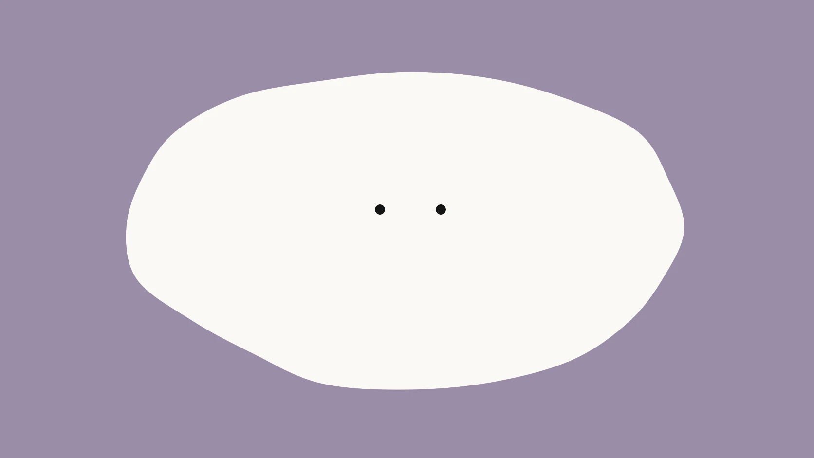 An ivory carrier on a muted plum field with two black dots side by side at the same height