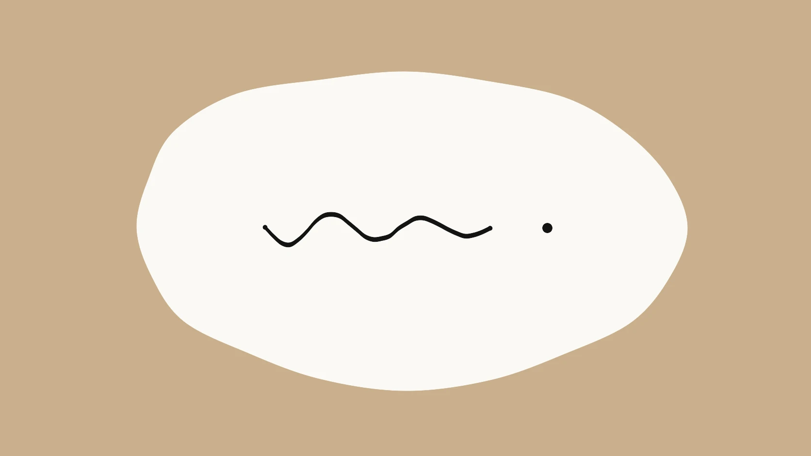 An ivory carrier crossed by a wavy black stroke that flattens into a single clean dot on a wheat field