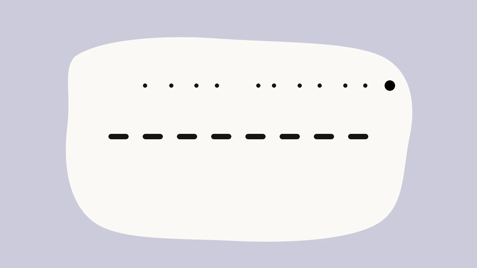 An ivory carrier frames six waveform stages on a heather field, from a noisy start to a clean end, connected by a dotted path with a solid end dot.