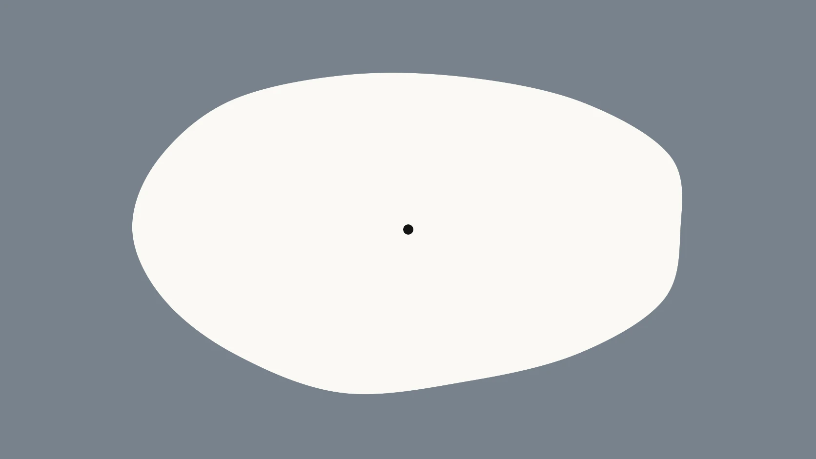An ivory carrier on a charcoal-blue field with a single black dot at the center, quiet and unresolved