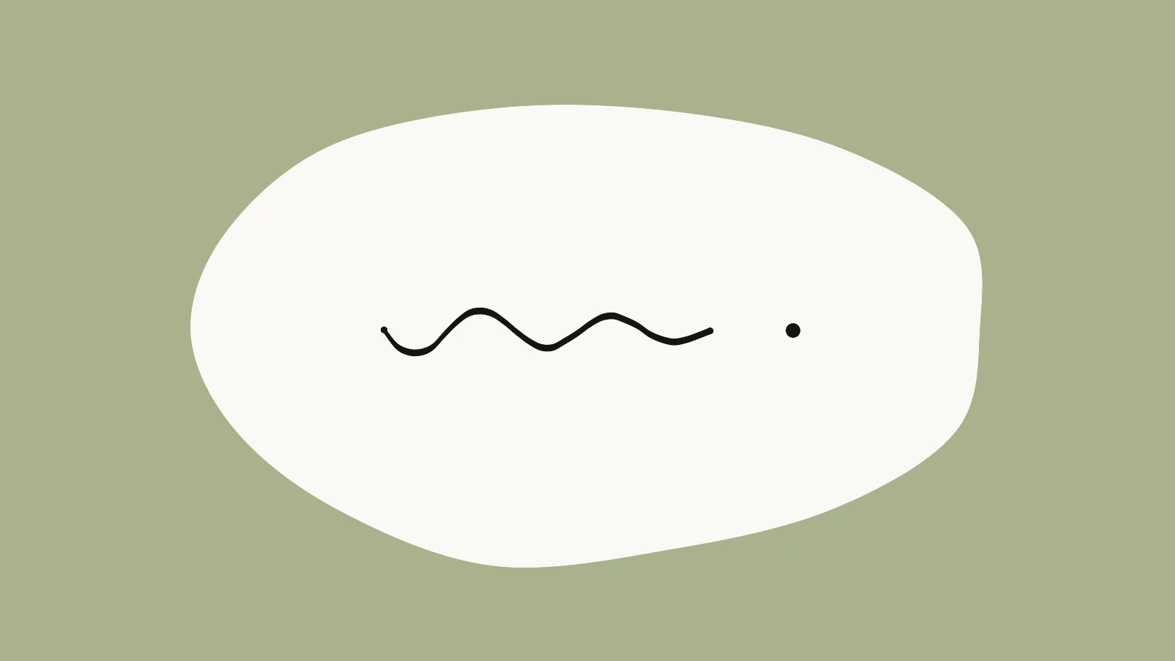 An ivory carrier crossed by a wavy black stroke that flattens into a single clean dot on an olive-sand field