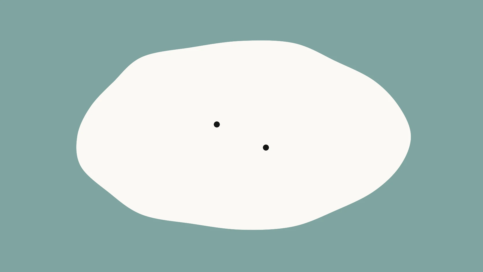 An ivory carrier on a seafoam field with two black dots drifting on a gentle diagonal like airflow across a room