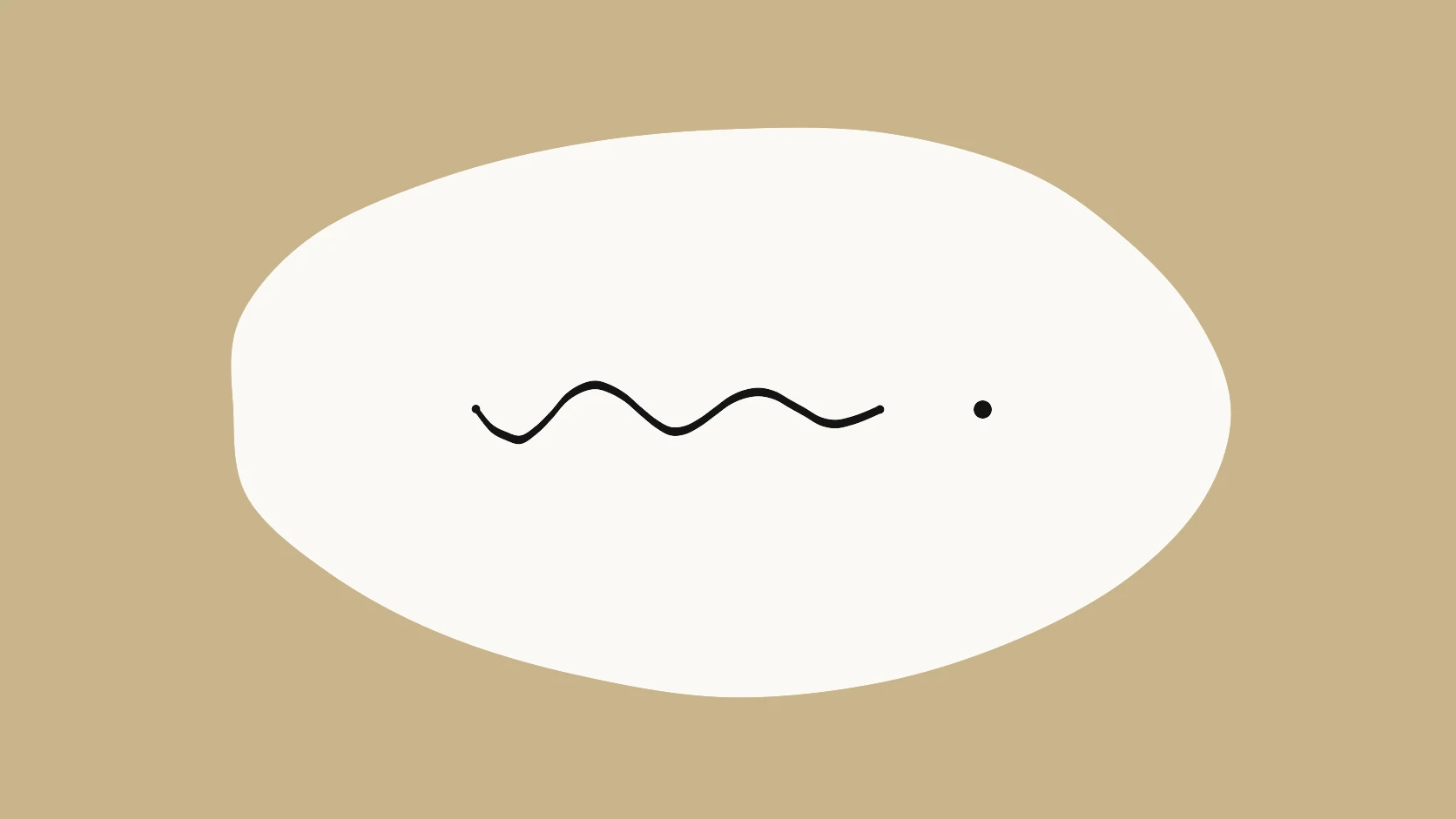An ivory carrier crossed by a wavy black stroke that flattens into a single clean dot on a wheat field