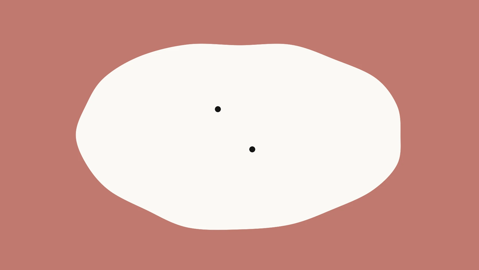 An ivory carrier on a soft tomato field with two black dots on a descending diagonal