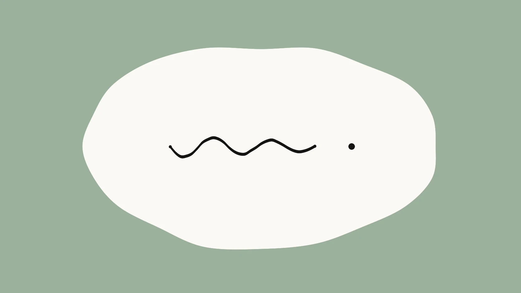 An ivory carrier crossed by a wavy black stroke that flattens into a single clean dot on a mint-sage field