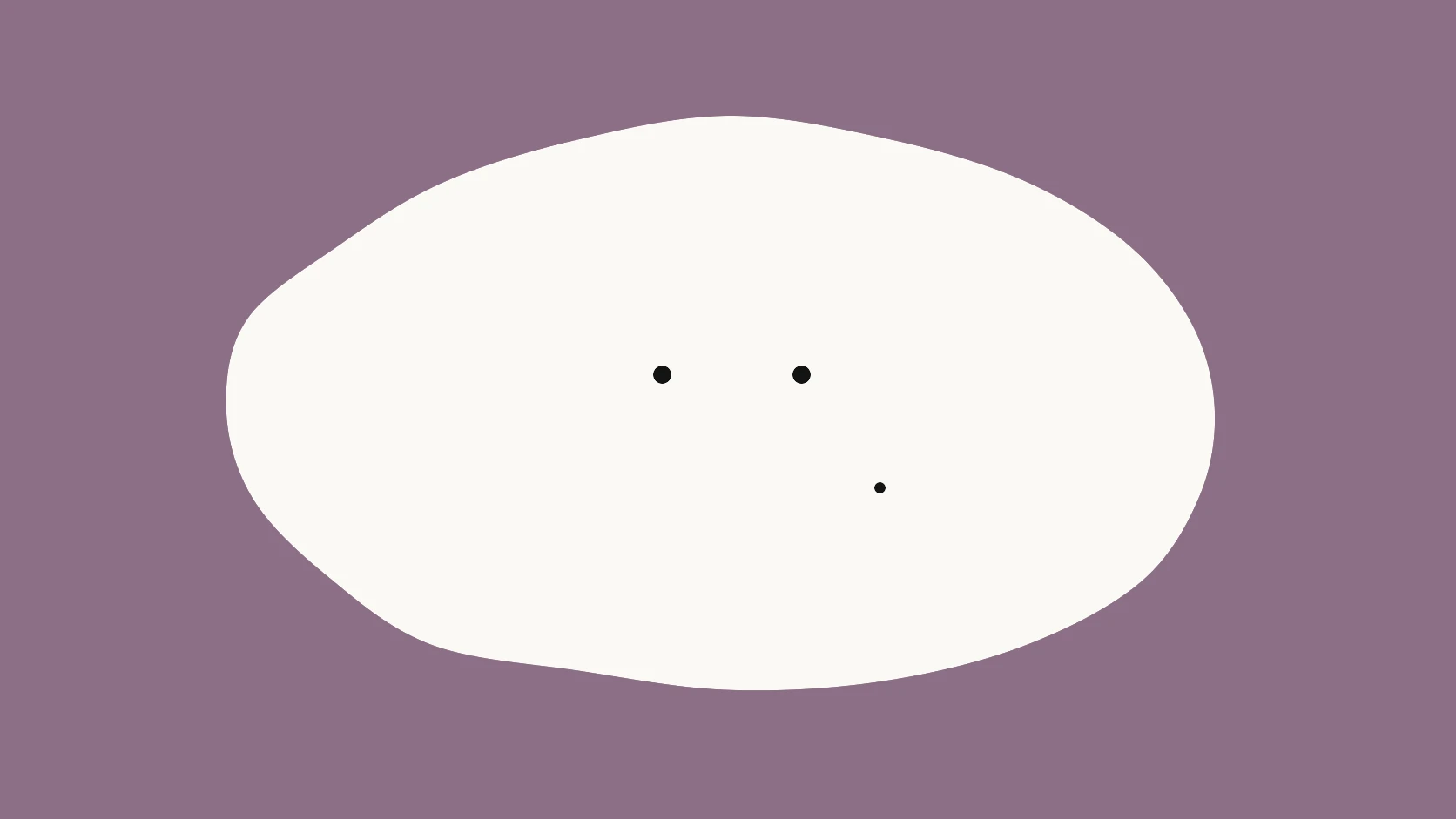 An ivory carrier on a plum-grey field with two black dots and one smaller dot set apart