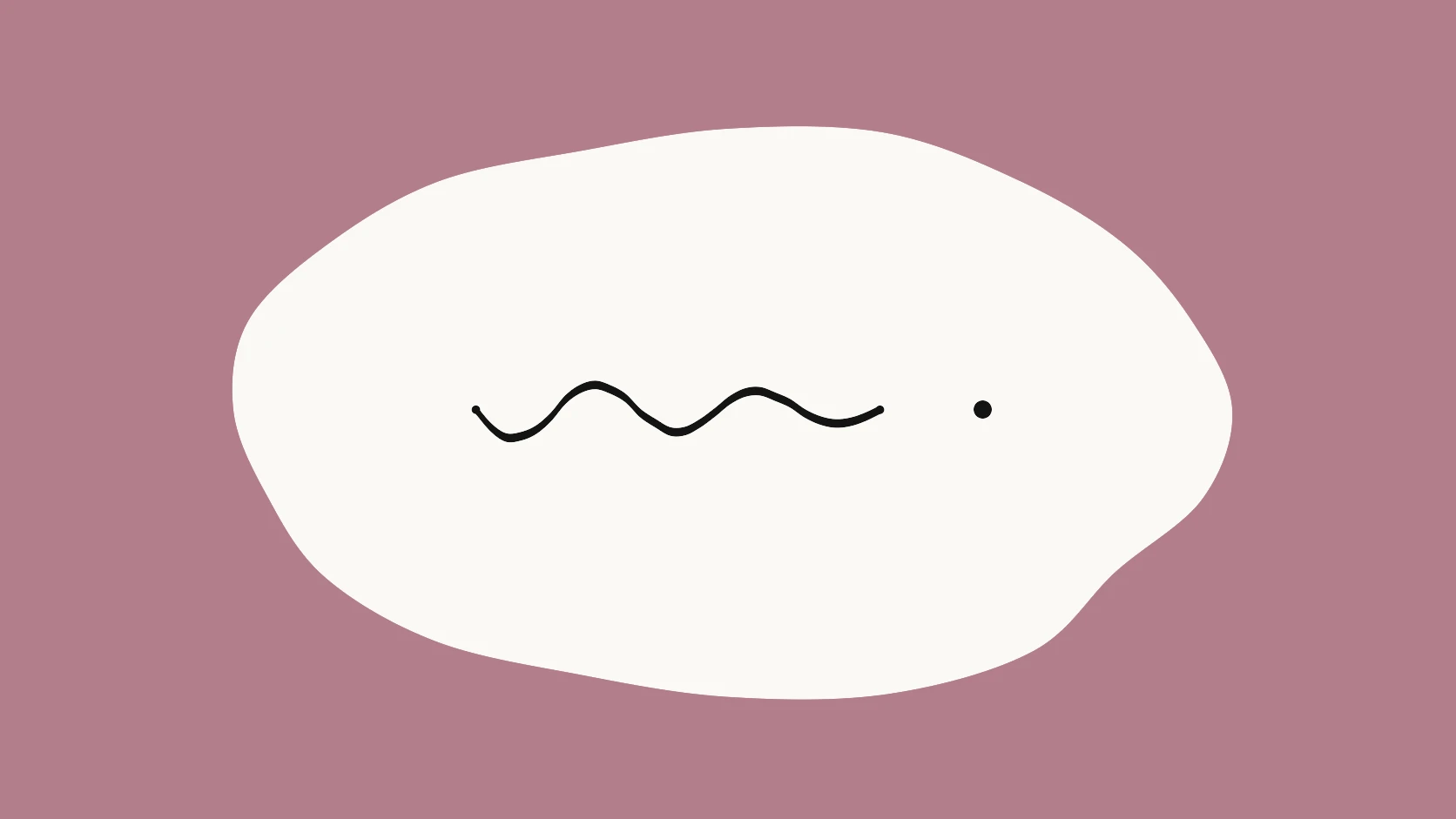 An ivory carrier crossed by a wavy black stroke that flattens into a single clean dot on a berry field