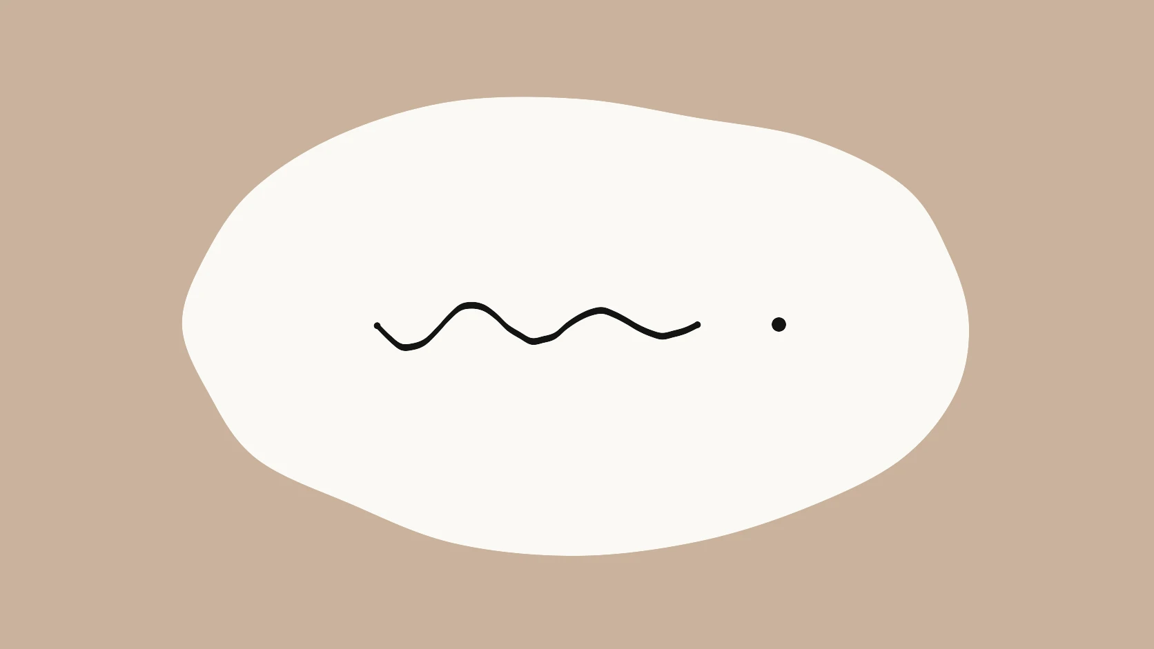 An ivory carrier crossed by a wavy black stroke that flattens into a single clean dot on a wheat field