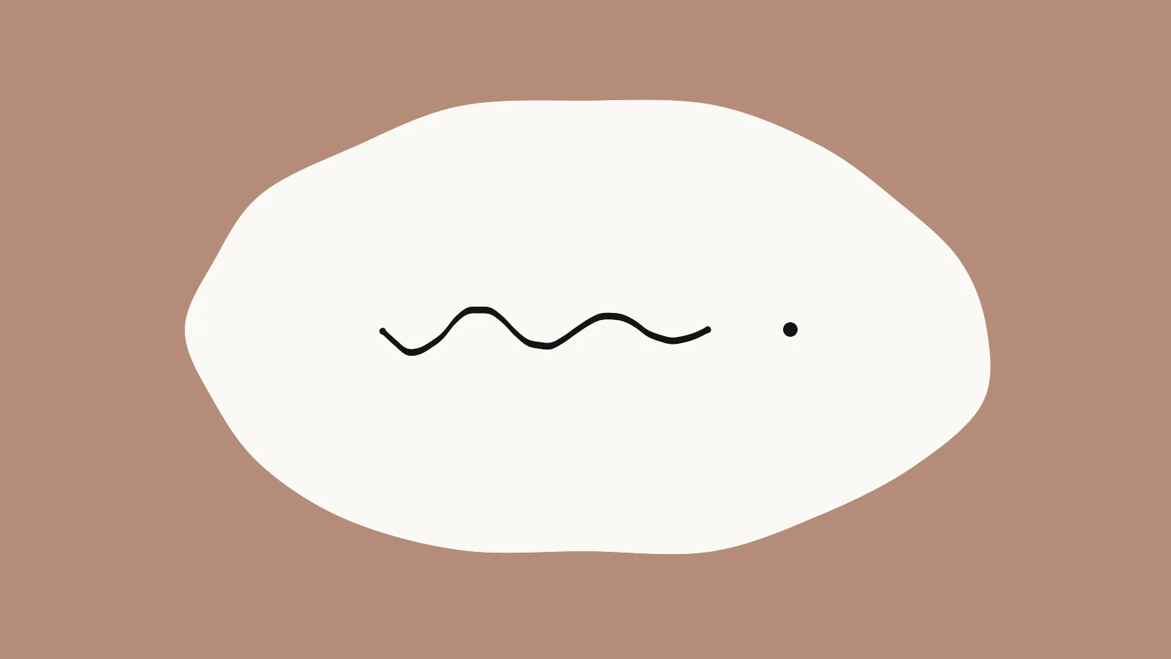 An ivory carrier crossed by a wavy black stroke that flattens into a single clean dot on an autumn clay field