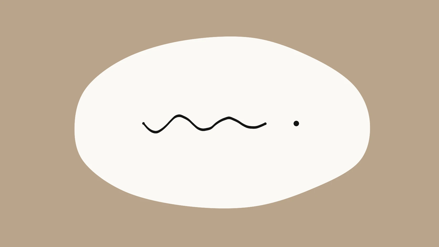 An ivory carrier crossed by a wavy black stroke that flattens into a single clean dot on a warm grey field